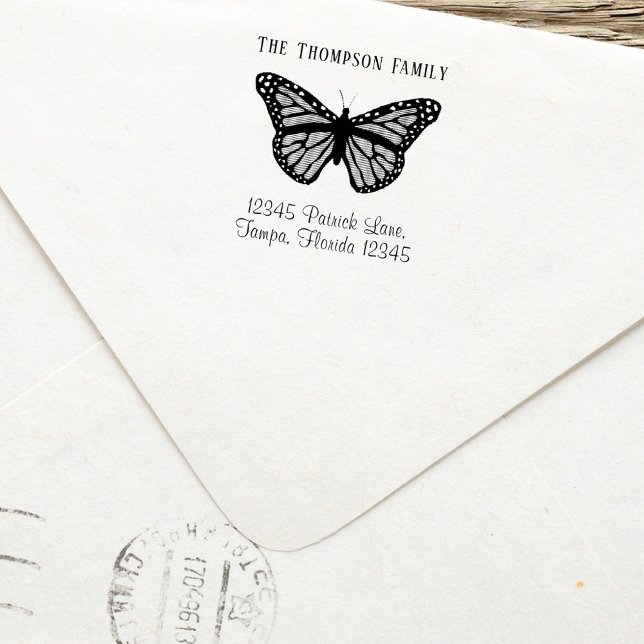 Tampon Auto-encreur Élégant Papillon Adresse de retour personnalisée (Butterfly return address self inking stamp. )