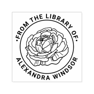 Tampon Auto-encreur Élégant Ranunculus Bloom Library Nom du livre