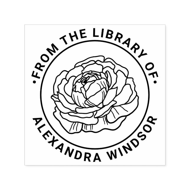 Tampon Auto-encreur Élégant Ranunculus Bloom Library Nom du livre (Design)