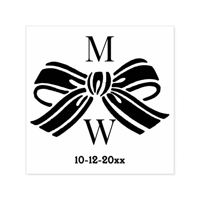 Tampon Auto-encreur Élégant Ruban Bow #5V Initiales Mariage Couple Dt (Design)