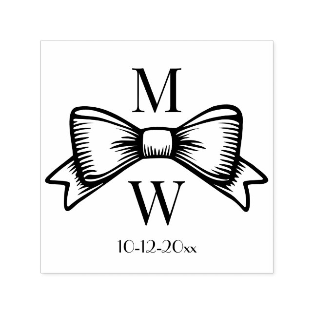 Tampon Auto-encreur Élégant Ruban Bow #6V Initiales Mariage Couple Dt (Design)