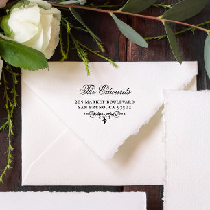 Tampon Auto-encreur Élégant Script Nom de famille Vintage Adresse de r