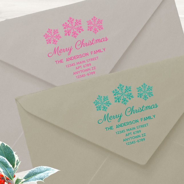 Tampon Auto-encreur Élégant Snowflakes Noël Chic Adresse de retour (Personalize this chic Christmas self inking stamp and add some snowflakes to your return address)