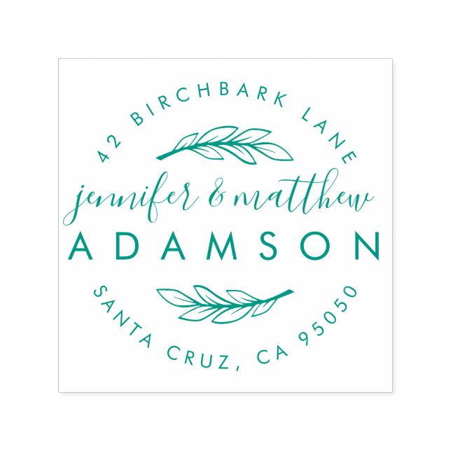 Tampon Auto-encreur Elegant Sprig Mariage Couple Adresse de retour (Design)