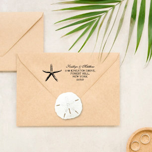 Tampon Auto-encreur Elégant Starfish Beach Wedding Adresse de retour