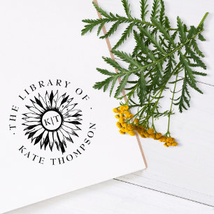 Tampon Auto-encreur Élégant tournesol Monogramme De La Bibliothèque