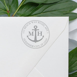 Tampon Auto-encreur Élégante Ancre Monogramme nautique Adresse de reto