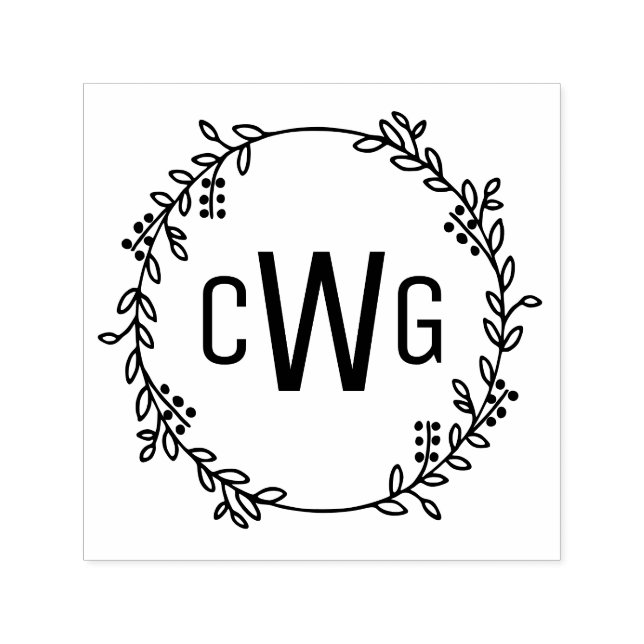 Tampon Auto-encreur Élégante couronne botanique 3 Monogramme initial # (Design)