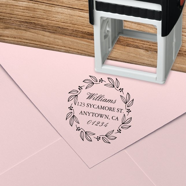 Tampon Auto-encreur Élégante couronne florale Adresse de retour (Créateur téléchargé)