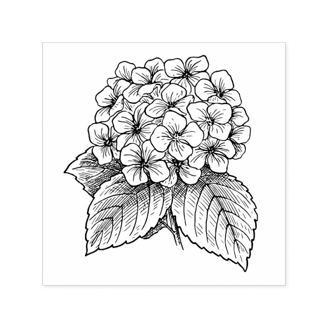 Tampon Auto-encreur Elégante Hydrangea et Bouquet Floral Feuille (Design)