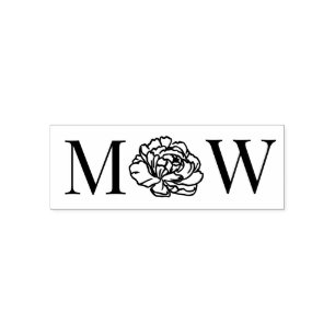 Tampon Auto-encreur Elégante Peony Flower 2 Initial Mariage Couple