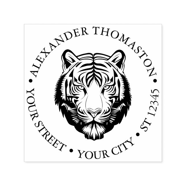 Tampon Auto-encreur Elégante Tiger Head #2 Round Name Adresse (Design)