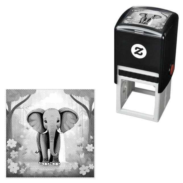 Tampon Auto-encreur Eléphant Bébé Bleu Whimsical, (En situation)