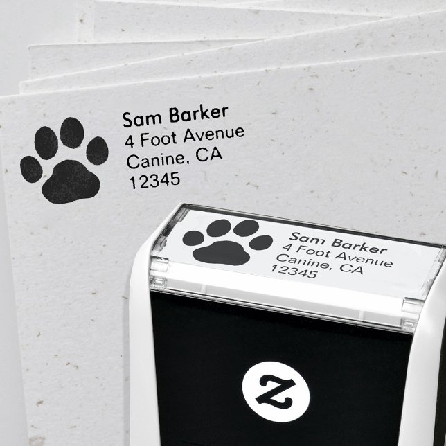 Tampon Auto-encreur Empreinte de patte animal Adresse de retour Chien  (Créateur téléchargé)