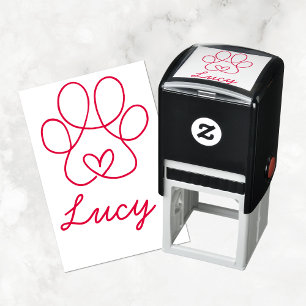 Tampon Auto-encreur Empreinte de patte avec signature Coeur et animal