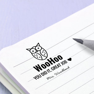 Tampon Auto-encreur Encouragement WooHoo Owl Enseignants personnalisés