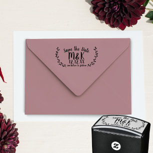 Tampon Auto-encreur Enregistrer la date Mariage Laurel Wreath