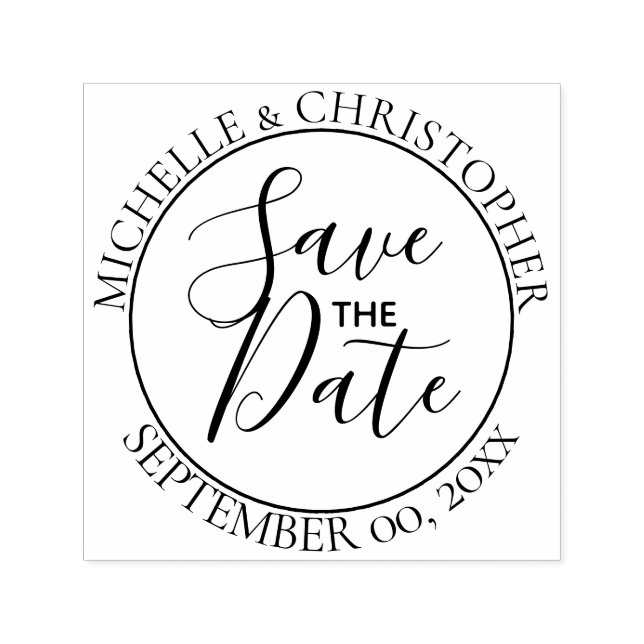 Tampon Auto-encreur Enregistrer la date Script mariage ronde minimalis (Design)