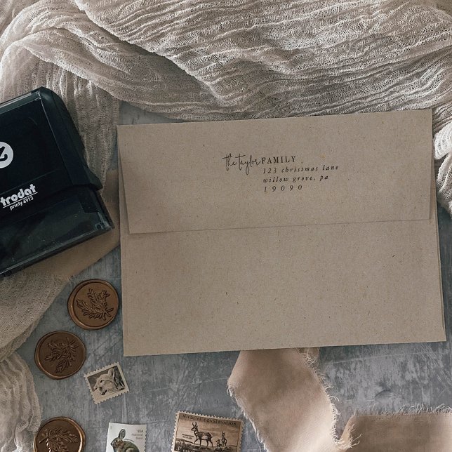 Tampon Auto-encreur Enveloppe de carte de vacances moderne chic famill (Créateur téléchargé)