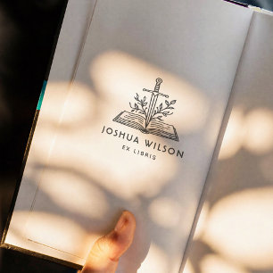 Tampon Auto-encreur Épée de fantaisie livre personnalisé Ex Libris