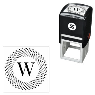 Tampon Auto-encreur Étoiles Radiales Cadre Rond Monogramme Initial Uni