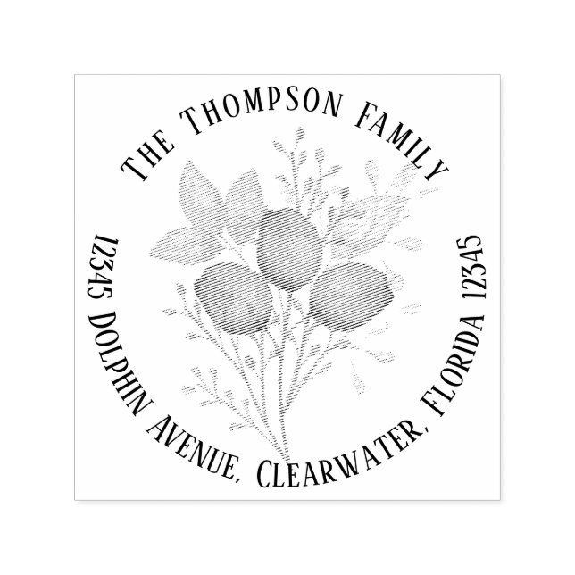 Tampon Auto-encreur Euacalyptus Moderne Simple Classe de retour Adress (Design)