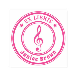 Tampon Auto-encreur Ex Libris avec clé de musique  Rose