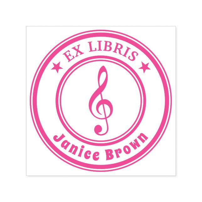 Tampon Auto-encreur Ex Libris avec clé de musique | Rose (Design)