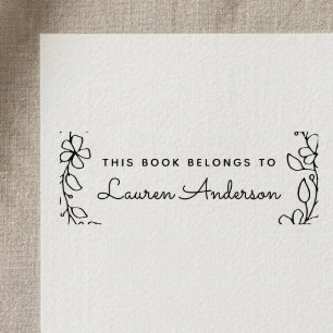 Tampon Auto-encreur Ex-libris floral dessiné à la main pour ce livre