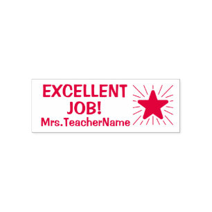 Tampon Auto-encreur "EXCELLENT TRAVAIL !" + Nom de l'enseignant Timbre