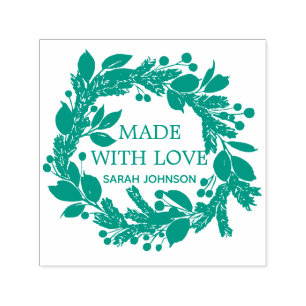 Tampon Auto-encreur Fabriqué Avec Amour Foliage Hiver Wreath Personnal