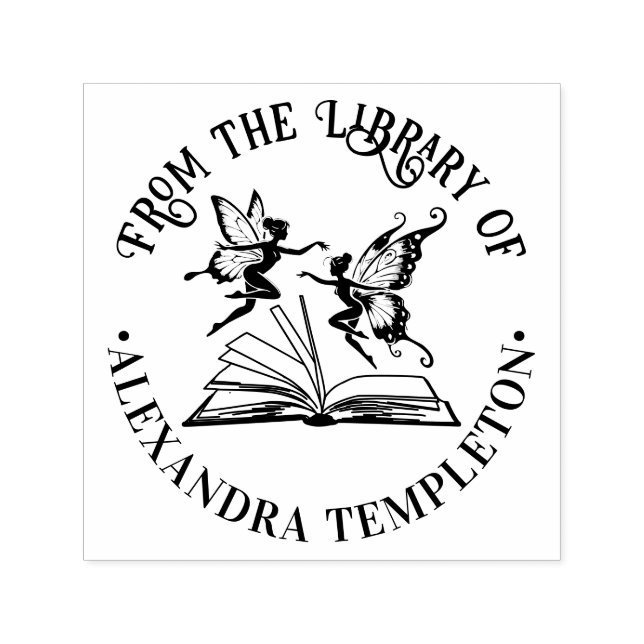 Tampon Auto-encreur Fairies Fly Over Open Book “From the Library of” (Design)
