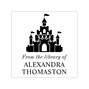 Tampon Auto-encreur Fairy Tale Castle Silhouette Bibliothèque Nom du l