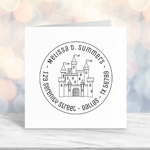 Tampon Auto-encreur Fairytale Médiévale Château Royal Adresse ronde 4