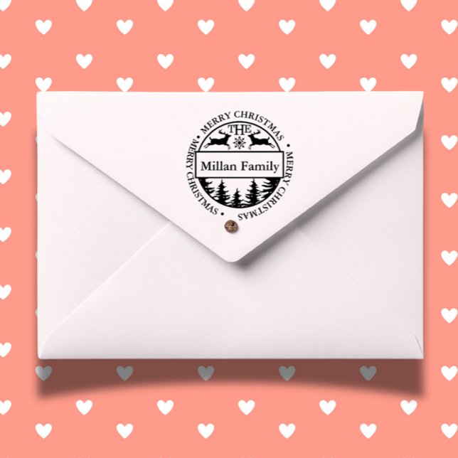 Tampon Auto-encreur Famille Joyeux Noël thème Cerf (Add a heartfelt touch to your holiday cards with our Family Merry Christmas Deer theme  )