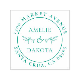 Tampon Auto-encreur Feuilles dessinés à la main Élégant mariage Adress