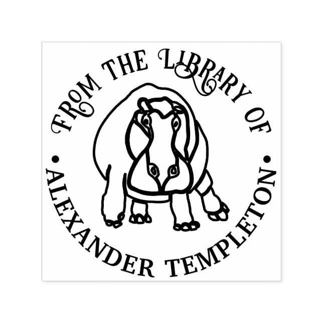 Tampon Auto-encreur Fierce Hippopotamus Line Art Library Nom du livre (Design)