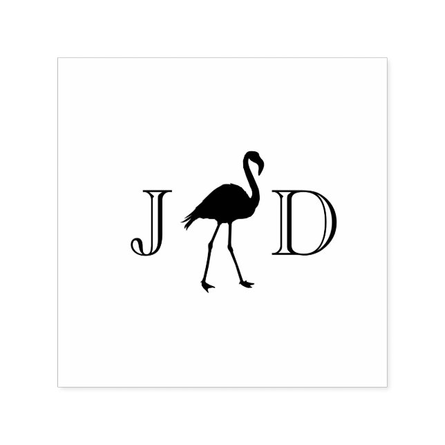 Tampon Auto-encreur Flamant rose Couple Mariage 2 Monogramme initial # (Design)