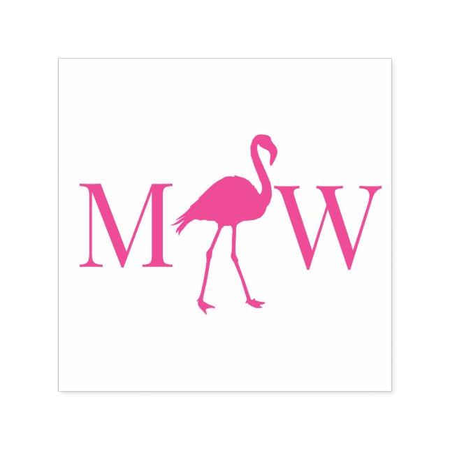 Tampon Auto-encreur Flamant rose Couple Mariage 2 Monogramme initial (Design)