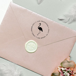 Tampon Auto-encreur Flamant rose Fuchsia Adresse de retour circulair