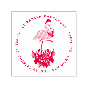 Tampon Auto-encreur Flamant rose rose à Santa Hat Noël Whimsical