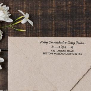 Tampon Auto-encreur Flèches griffées et coeur Romantique Nom et adress