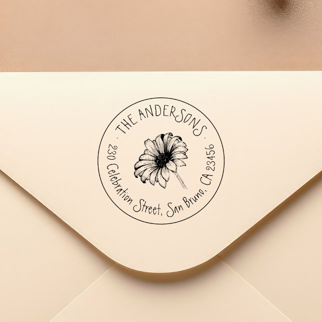 Tampon Auto-encreur Fleur à main | Rustique Nom Adresse de retour (Stamp Mock-up)