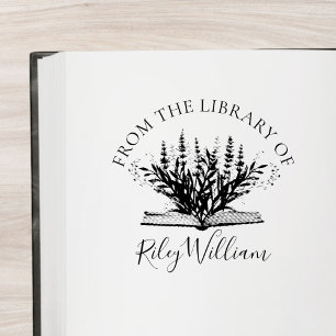 Tampon Auto-encreur Fleur de Lavande Poussant D'un Livre Ex-Libris