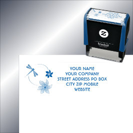 Tampon Auto-encreur Fleurs circulaires et adresse de libellule