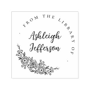 Tampon Auto-encreur Fleurs Dessinées À La Main Bibliothèque Personnali