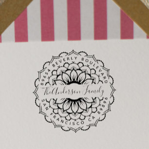 Tampon Auto-encreur Floral Mandala Modern Typography Adresse de retour