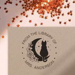 Tampon Auto-encreur Floral Moon Chat Bibliothèque de livre enseignant