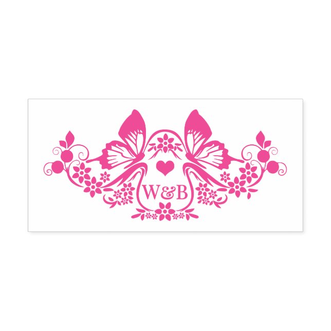 Tampon Auto-encreur Floral Papillon De 2 Monogramme initial de couple  (Design)