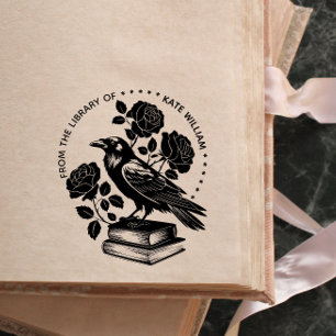 Tampon Auto-encreur Floral Raven Ex libris Self-inking Stamp